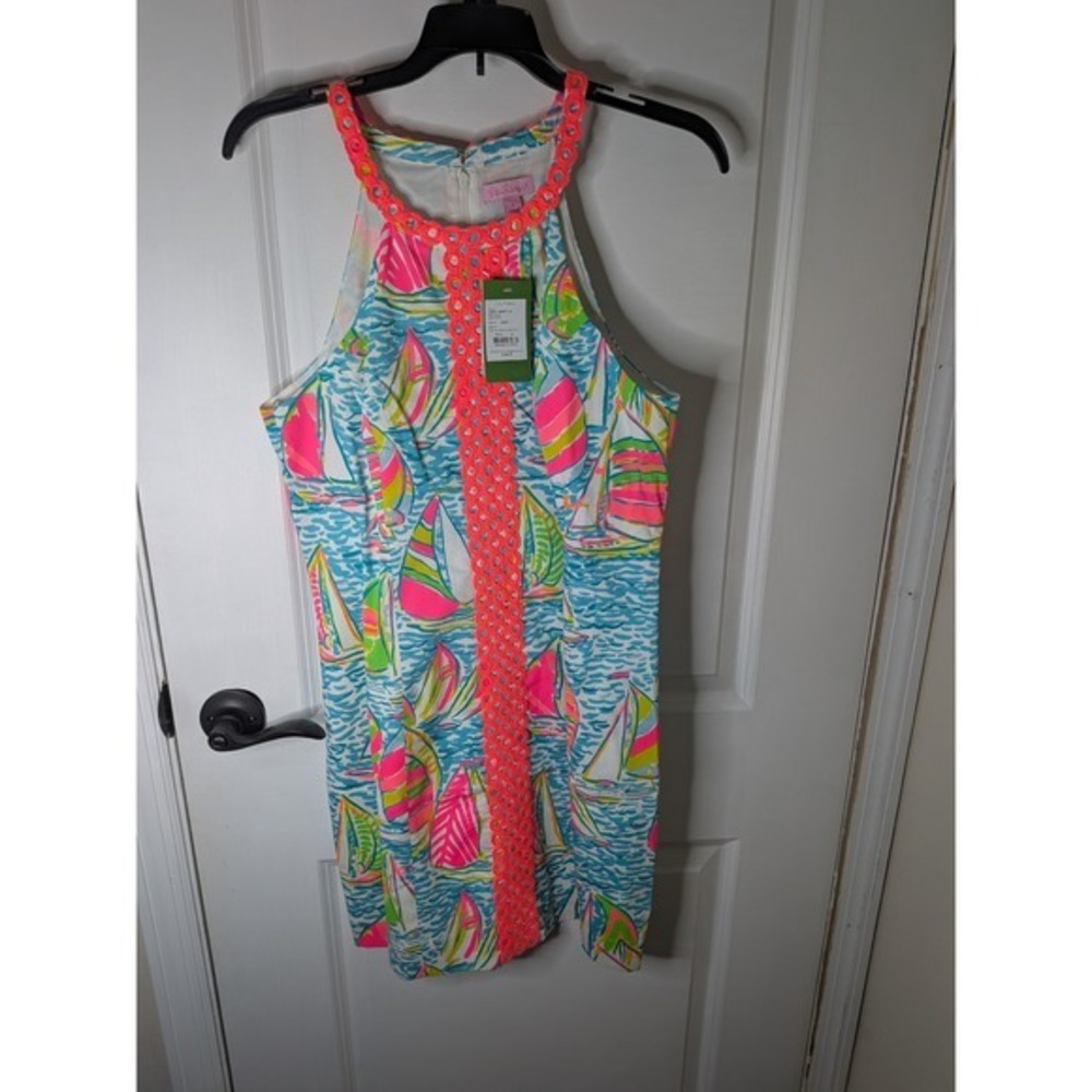Lilly Pulitzer Sasha Shift Dress Pop Up Ugotta‎ Regatta Sailboat Pink Blue 8 NEW